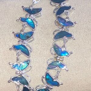 Vintage Silver Tine and Blue Butterfly Bracelet